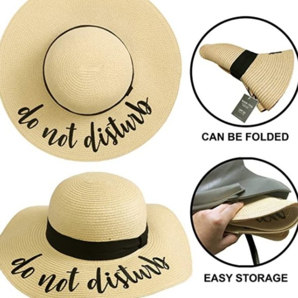 Floppy Do Not Disturb Beach Embroidered Straw Hat - Picture 4 of 5